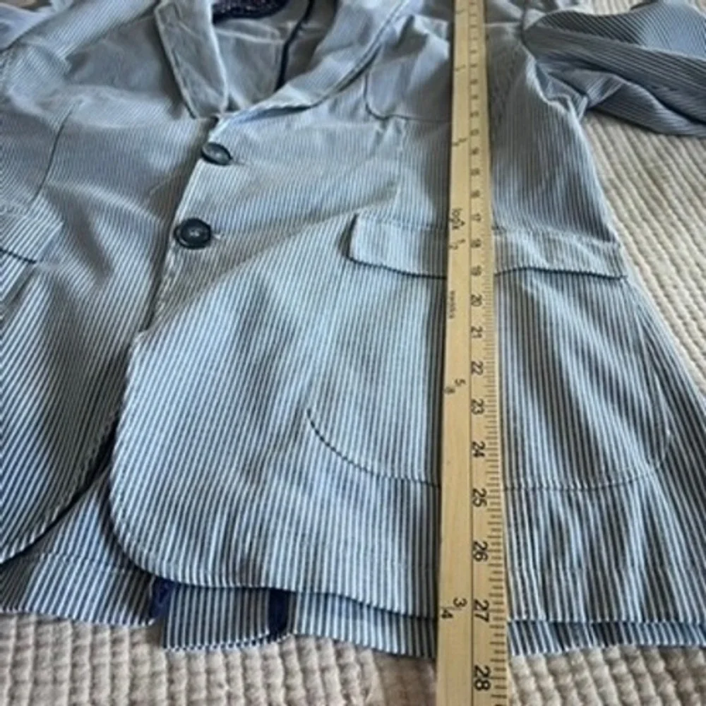 XM Collection Blazer Men Large Blue Pinstripe Seersucker Sport Coat Italy Preppy